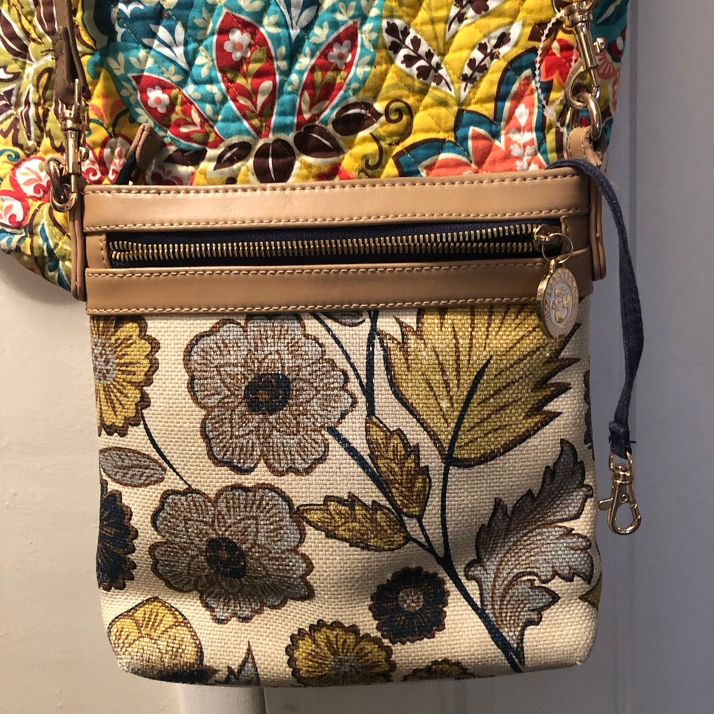Spartina linen and leather trimFloral Canvas Crossbody Bag
